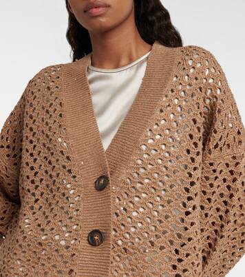 Cardigan in crochet di misto cotone | Brunello Cucinelli