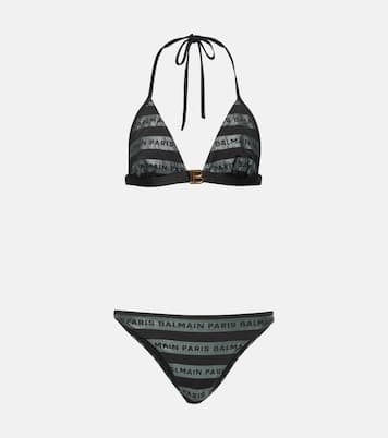 Bikini triangle rayé à logo | Balmain
