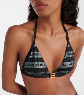 Bikini triangle rayé à logo | Balmain
