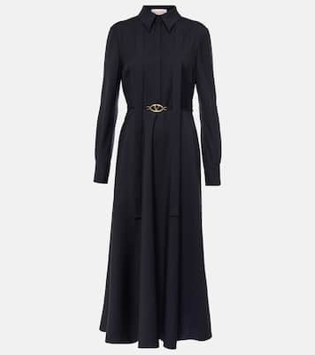 Robe midi en laine mélangée à logo | Valentino