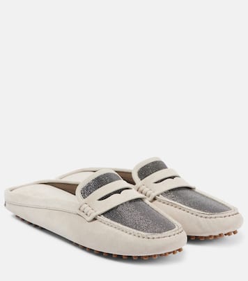 Mules in suede con monili | Brunello Cucinelli