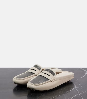 Mules in suede con monili | Brunello Cucinelli