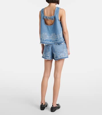 Top en denim con bordado inglés | Ganni
