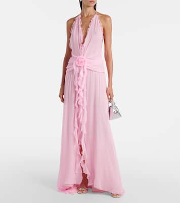 Ruffled silk georgette maxi dress | Blumarine