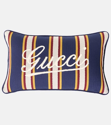 Cuscino in cotone a righe con logo | Gucci