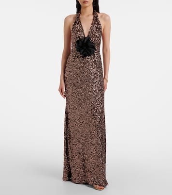 Floral-appliqué sequined halterneck gown | Dolce&Gabbana