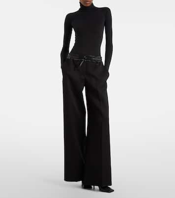 Leather-trimmed virgin wool wide-leg pants | Alaïa