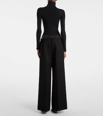 Leather-trimmed virgin wool wide-leg pants | Alaïa