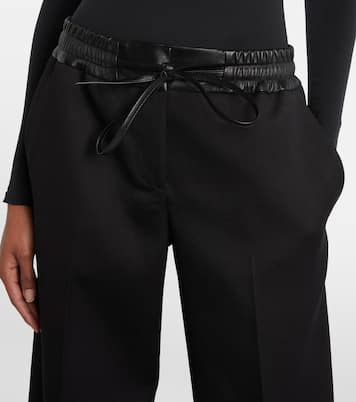 Leather-trimmed virgin wool wide-leg pants | Alaïa