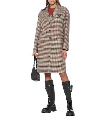 Abrigo de lana y cachemir de cuadros | Prada