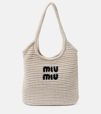 Logo raffia-effect tote bag | Miu Miu