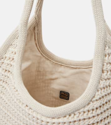 Logo raffia-effect tote bag | Miu Miu