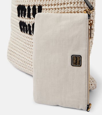 Logo raffia-effect tote bag | Miu Miu