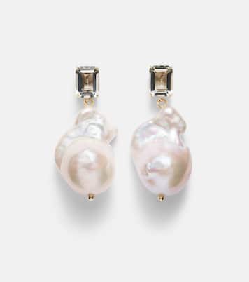 14kt gold drop earrings with amethysts and Baroque pearls | Mateo