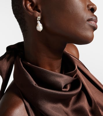 14kt gold drop earrings with amethysts and Baroque pearls | Mateo