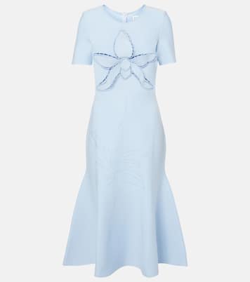 Orchid-appliqué jacquard cocktail dress | Oscar de la Renta