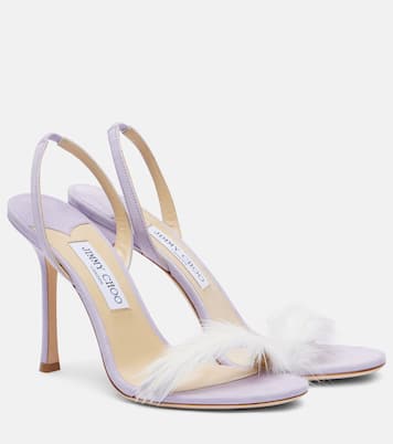 Archive 72138 feather-trimmed suede sandals | Jimmy Choo