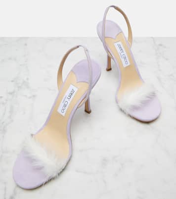 Archive 72138 feather-trimmed suede sandals | Jimmy Choo