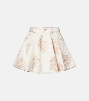 Floral pleated denim miniskirt | Ganni