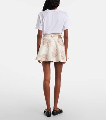 Floral pleated denim miniskirt | Ganni
