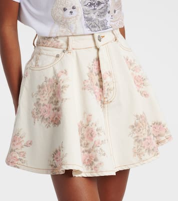 Floral pleated denim miniskirt | Ganni