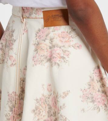 Floral pleated denim miniskirt | Ganni
