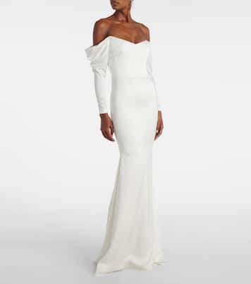 Bridal off-shoulder crêpe satin bustier gown | Alex Perry