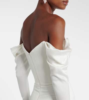 Bridal off-shoulder crêpe satin bustier gown | Alex Perry