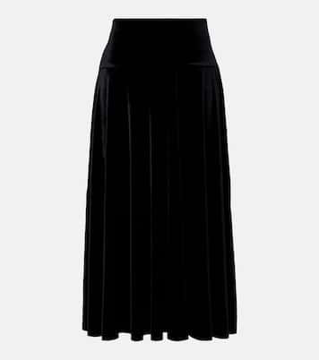 Flared pleated velvet midi skirt | Norma Kamali