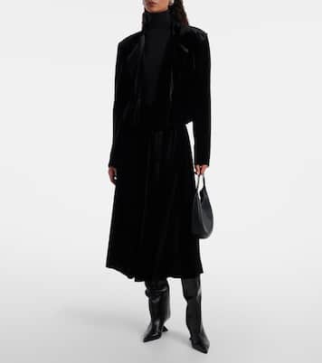 Flared pleated velvet midi skirt | Norma Kamali