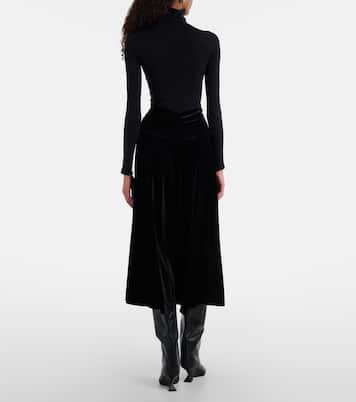 Flared pleated velvet midi skirt | Norma Kamali