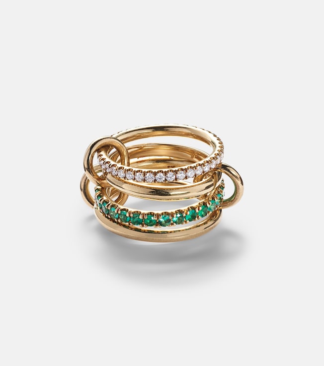 Halley set of four 18kt gold rings with emeralds and diamonds | Spinelli Kilcollin