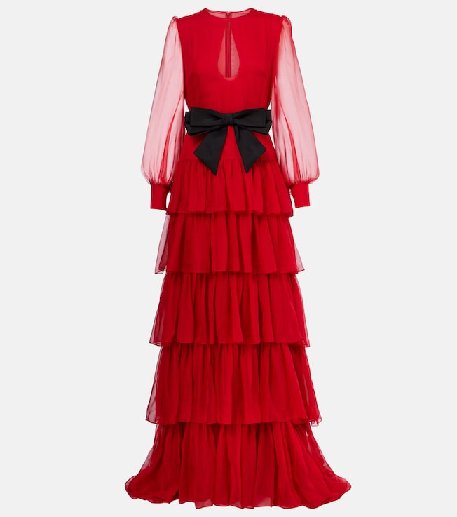 Bow-detail ruffled silk chiffon gown | Valentino