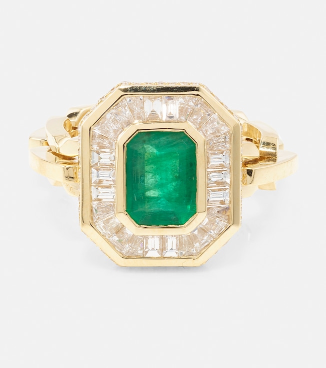 Halo Mini 18kt gold ring with emerald and diamonds | Shay Jewelry
