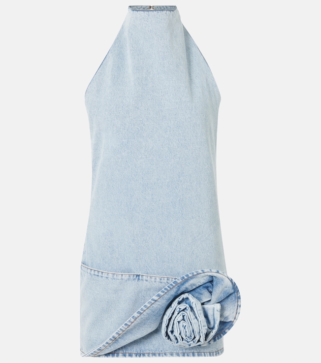 Floral-appliqué halterneck denim minidress  | Magda Butrym
