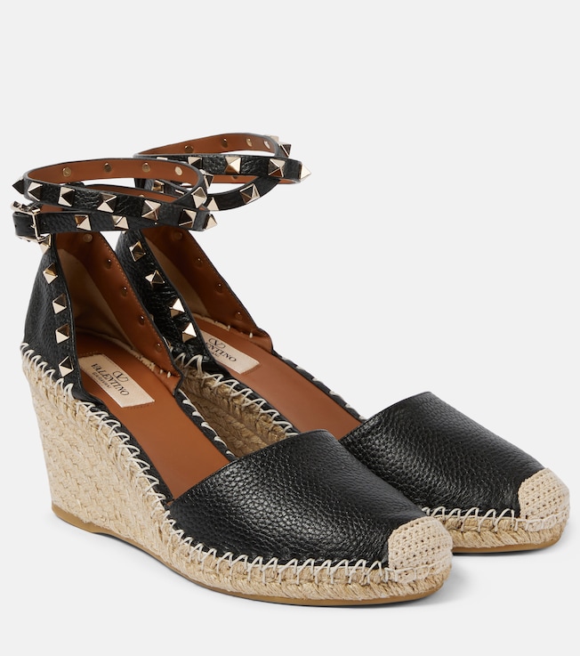 Rockstud Double leather wedge espadrilles | Valentino Garavani