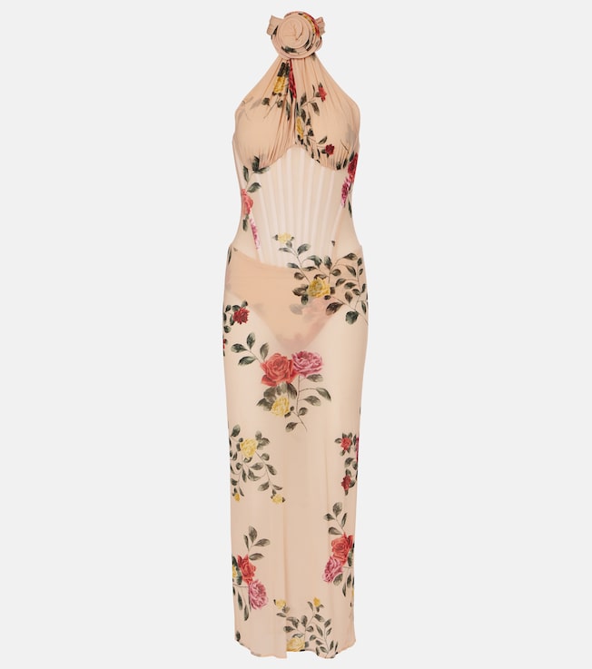 Floral halterneck ruched bustier dress | Magda Butrym