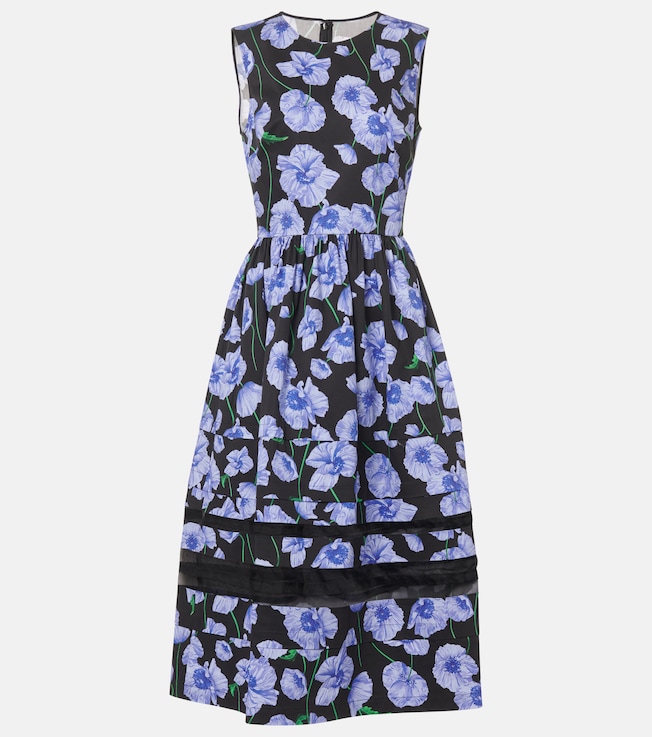 Floral belted cotton-blend midi dress | Carolina Herrera