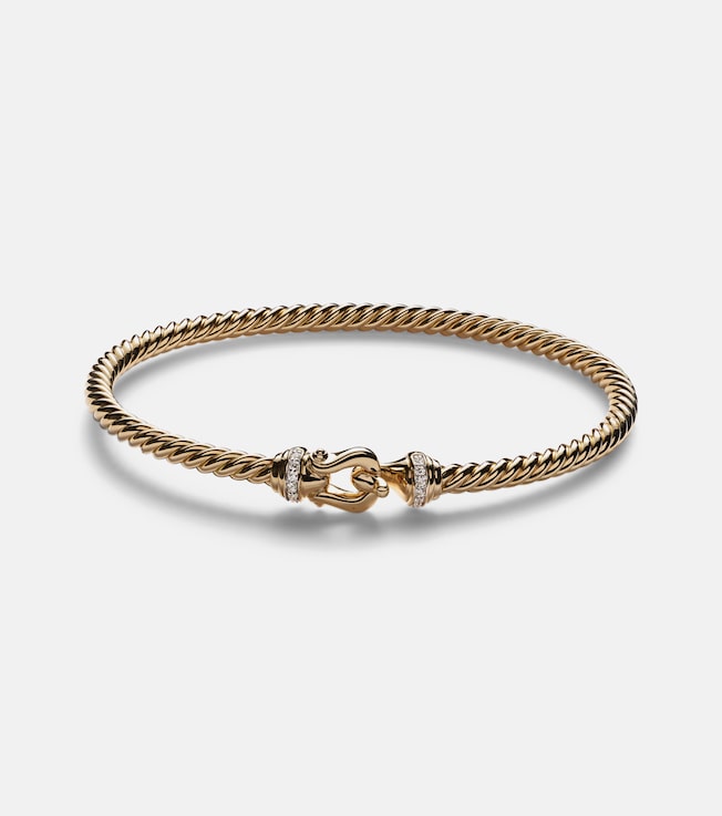 Buckle Cablespira® 18kt gold bangle with diamonds | David Yurman