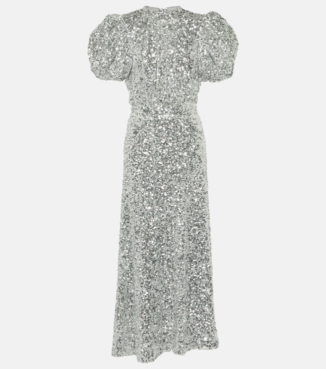 Puff-sleeve sequined midi dress | Rotate