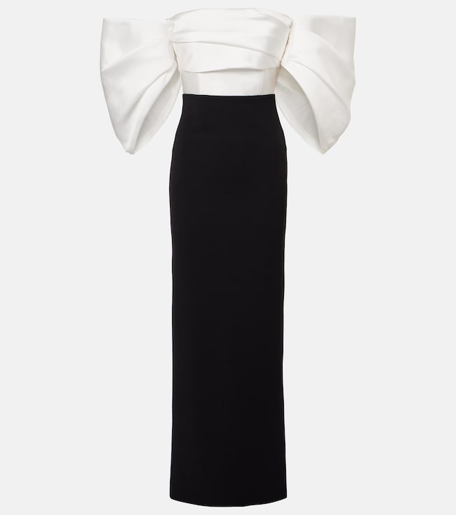 Arla off-shoulder twill & crêpe gown | Solace London