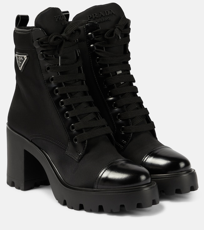 Leather-trimmed lace-up boots | Prada