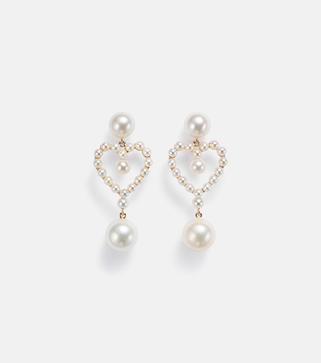 Pearl Heart 14kt gold pendant earrings with pearls | Sophie Bille Brahe