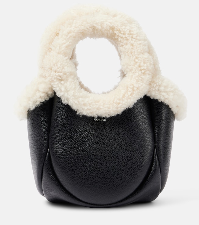 Swipe Mini faux fur-trimmed leather bucket bag | Coperni