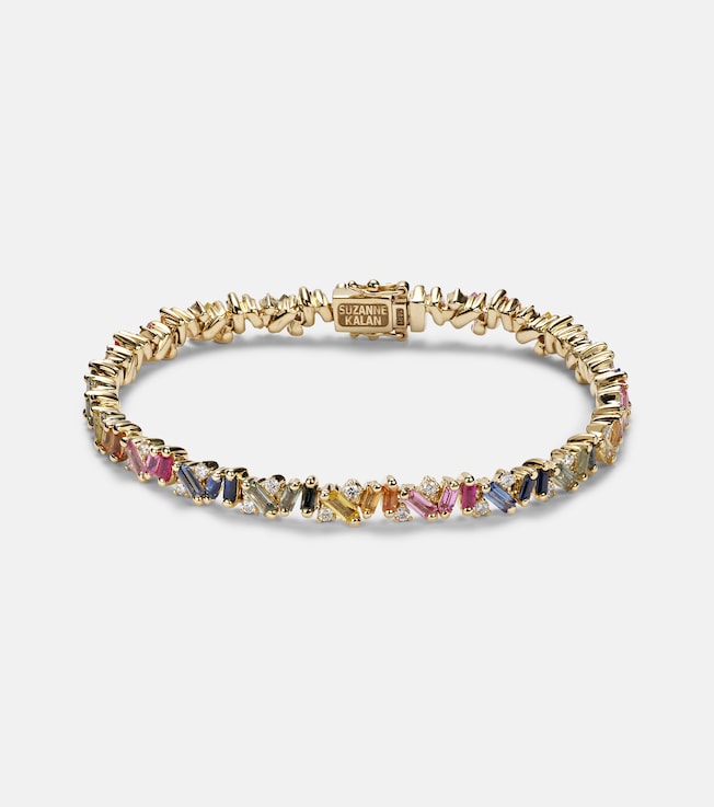 Fireworks 18kt yellow gold bracelet with diamonds and sapphires | Suzanne Kalan