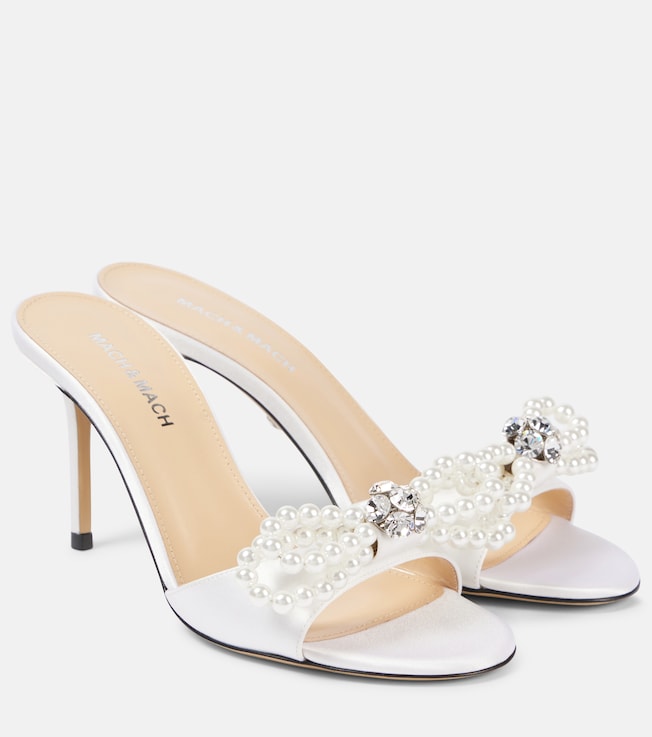 Double Bow 85 embellished satin mules | Mach & Mach