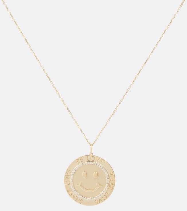 Happy Face 14kt yellow gold charm necklace with diamonds | Sydney Evan