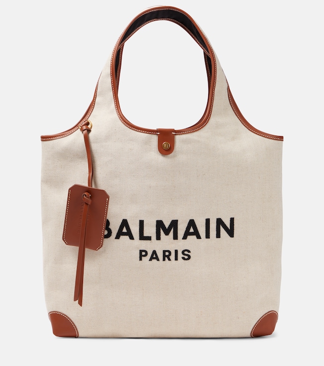 B-Army leather-trimmed canvas tote bag | Balmain