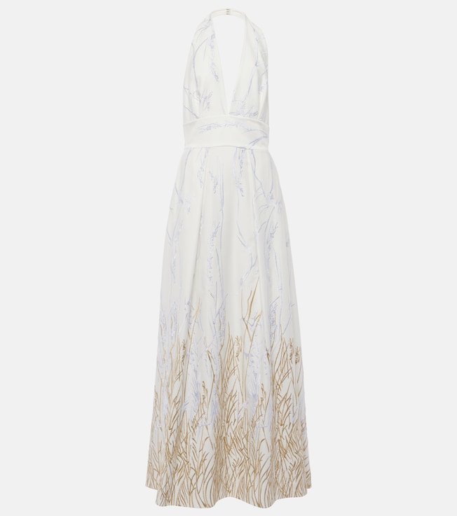 Embroidered halterneck cotton-blend gown | Elie Saab