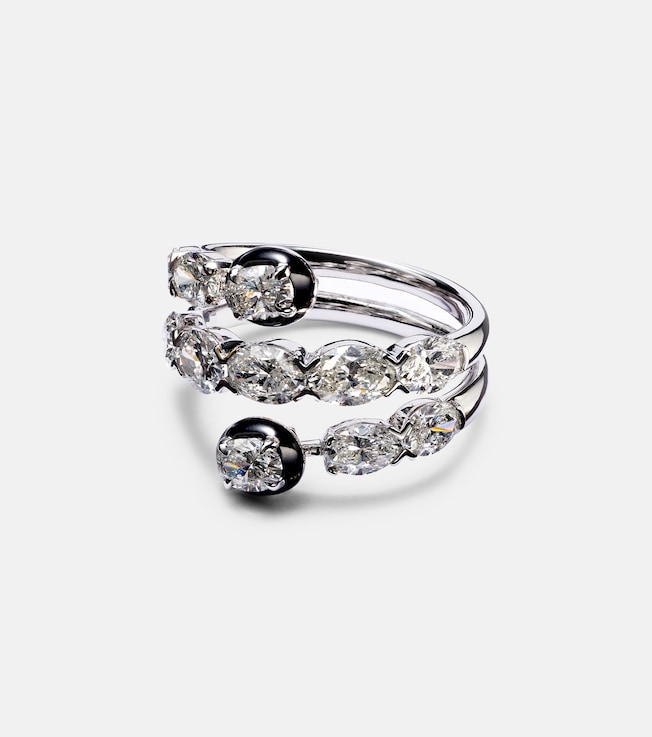 18kt white gold and enamel ring with diamonds | Kamyen